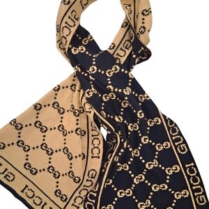 Gucci Tan and Black Logo Scarf